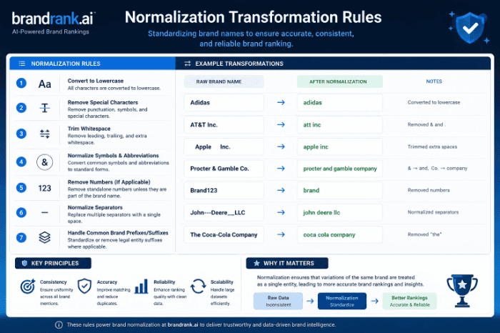 brandrank.ai normalization transformation rules