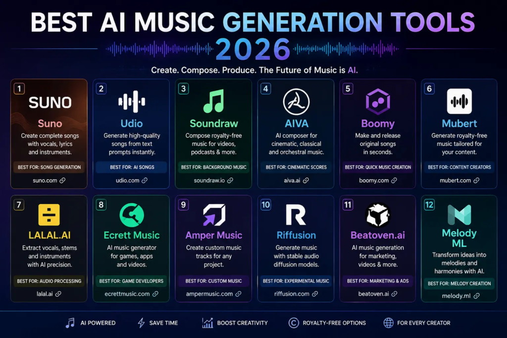 Best ai music generation tools 2026