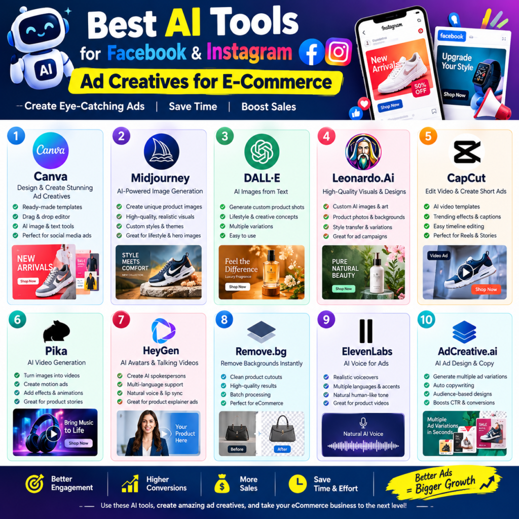 Best AI Tools For Facebook Instagram AD Creatives Ecommerce